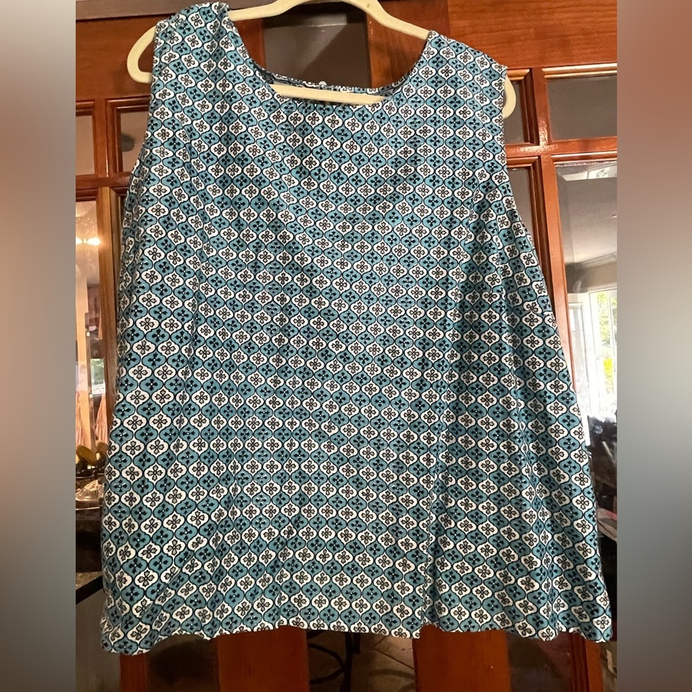 Talbots Teal and White Printed Sleeveless Top